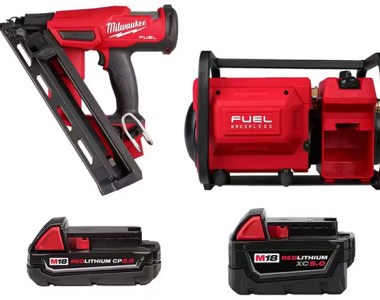 Milwaukee M18 Fuel Cordless Nailer with Batteries and Air Compressor Bundle